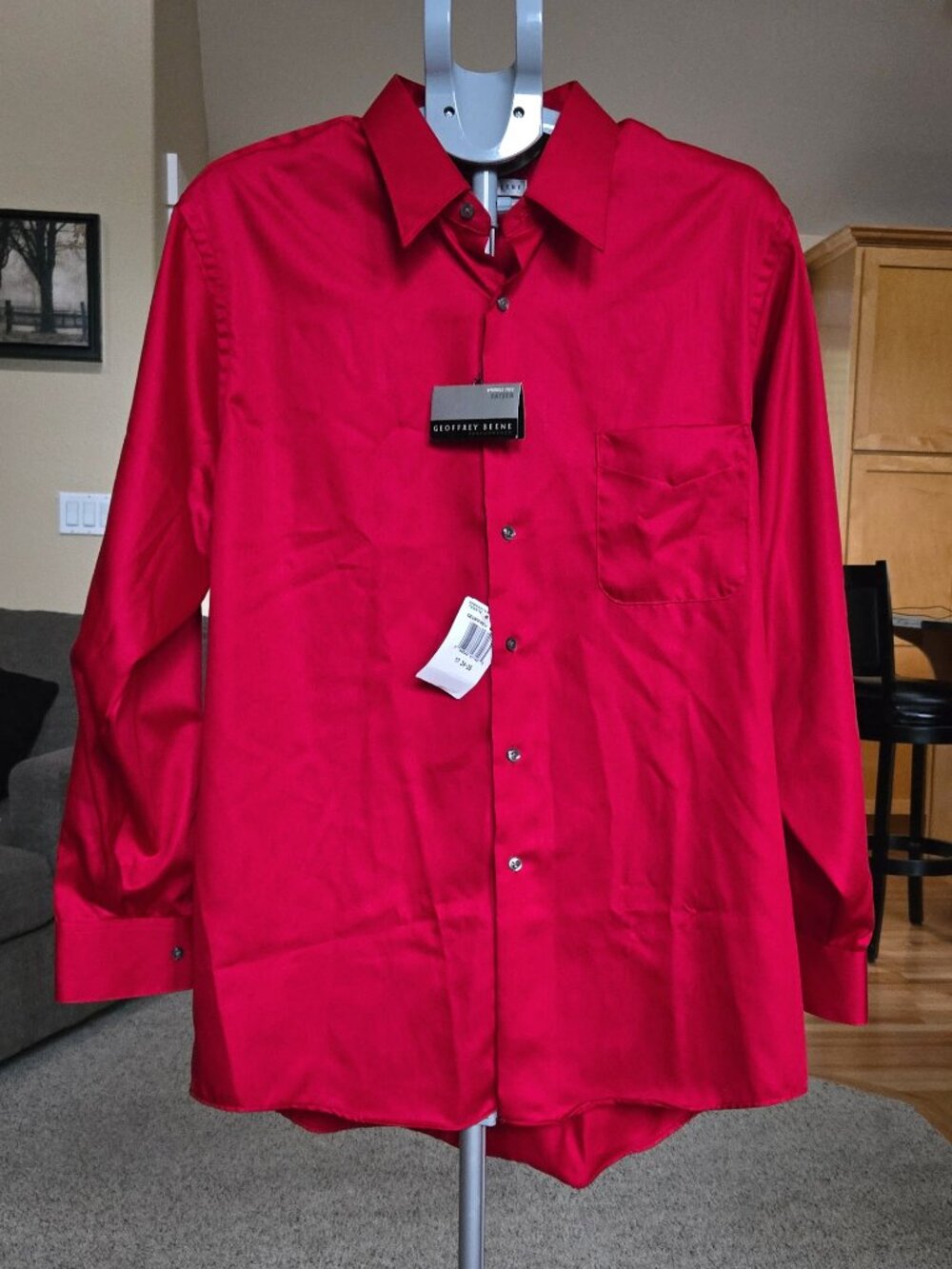 NWT Geoffrey Beene sz XL 17 34/35 sateen red wrinkle free button down shirt